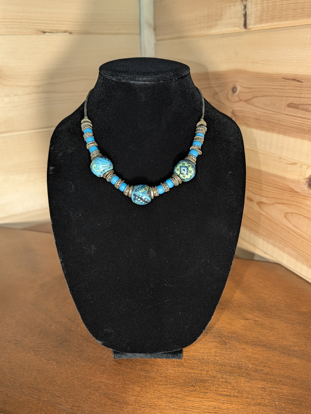 Vintage Ceramic Turquoise Bead Statement Necklace - Women Jewelry